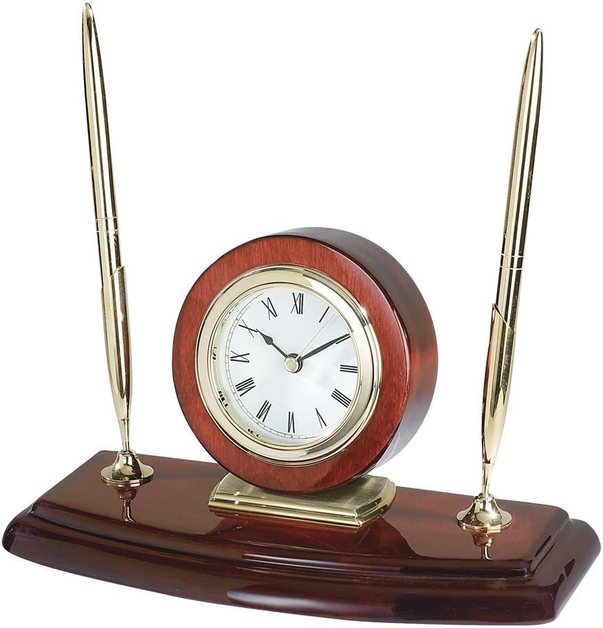 Upper Gifts Elegant Rosewood Double Pen Stand with Clock