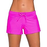 Aleumdr Womens 3" Waistband Swimsuit Bottom Boy Shorts Swimming Panty(Available in Plus)