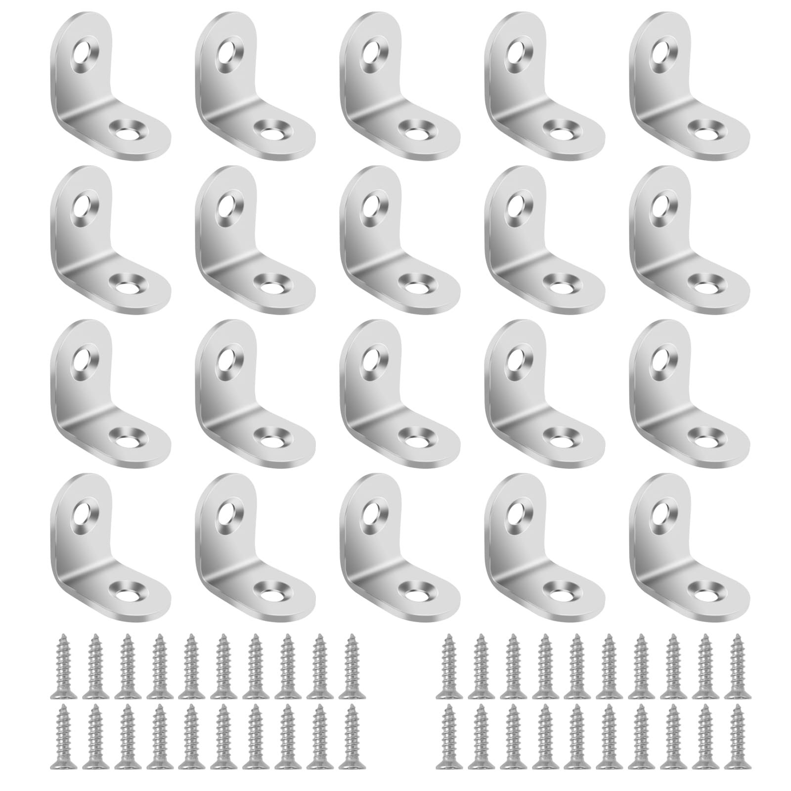 BuxiuGK 20 Pieces Corner Brackets 20 x 20mm,L Shape Right Angle Stainless Steel Metal Brackets with Screws for Desk, Table, Chairs,Wood Furniture Cabinets