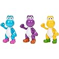Nintendo Yoshi 3-Pack Action Figures, 4 Inch / 10cm Authentic Super Mario Figures Includes Yellow Yoshi, Purple Yoshi and Light-Blue Yoshi, Ideal for Ages 3+