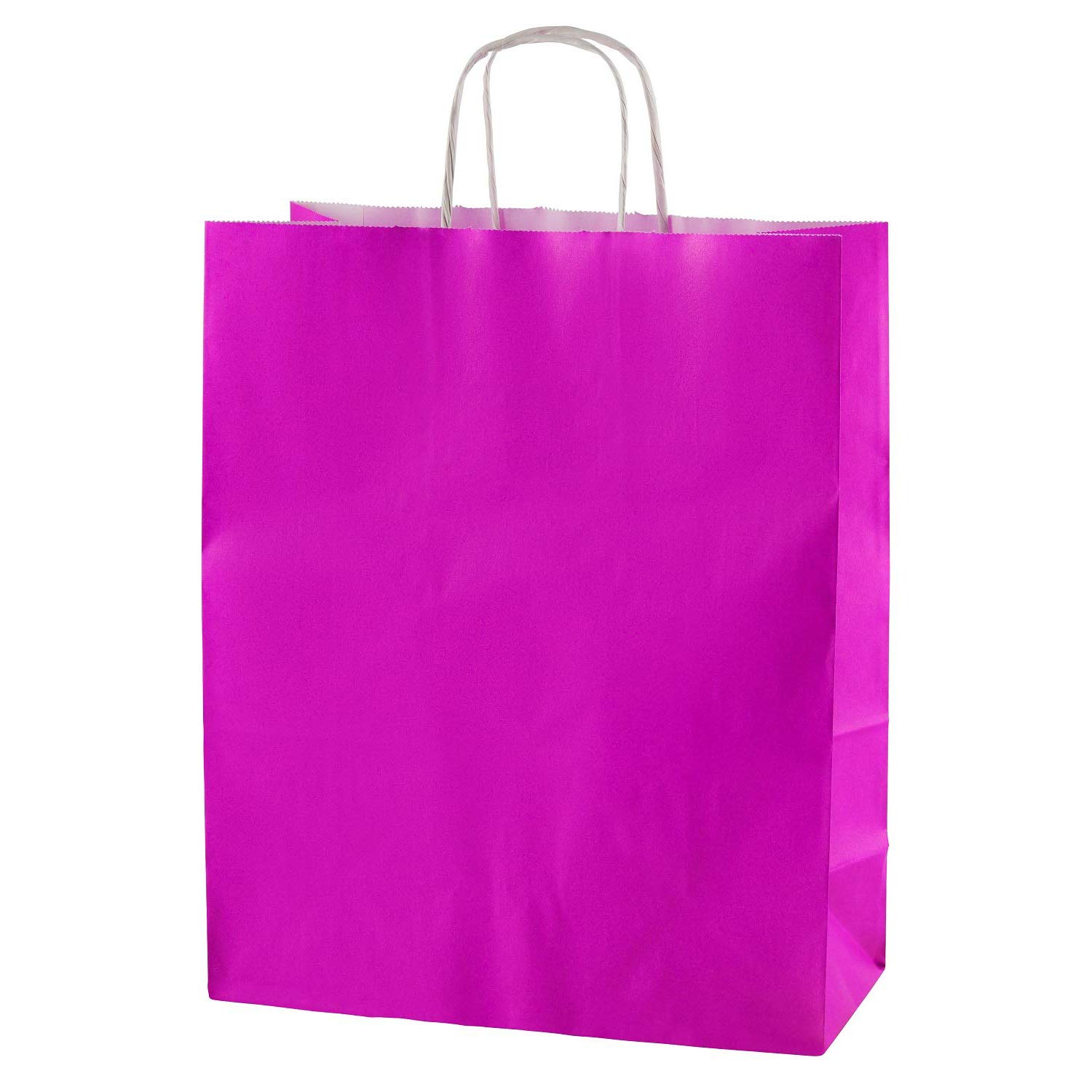 Thepaperbagstore 20 Fuchsia Medium Paper Bags with Handles - 25x11x31cm - Colourful Paper Gift Bags for Adults and Kids - for Shopping, Party, Birthdays and Weddings