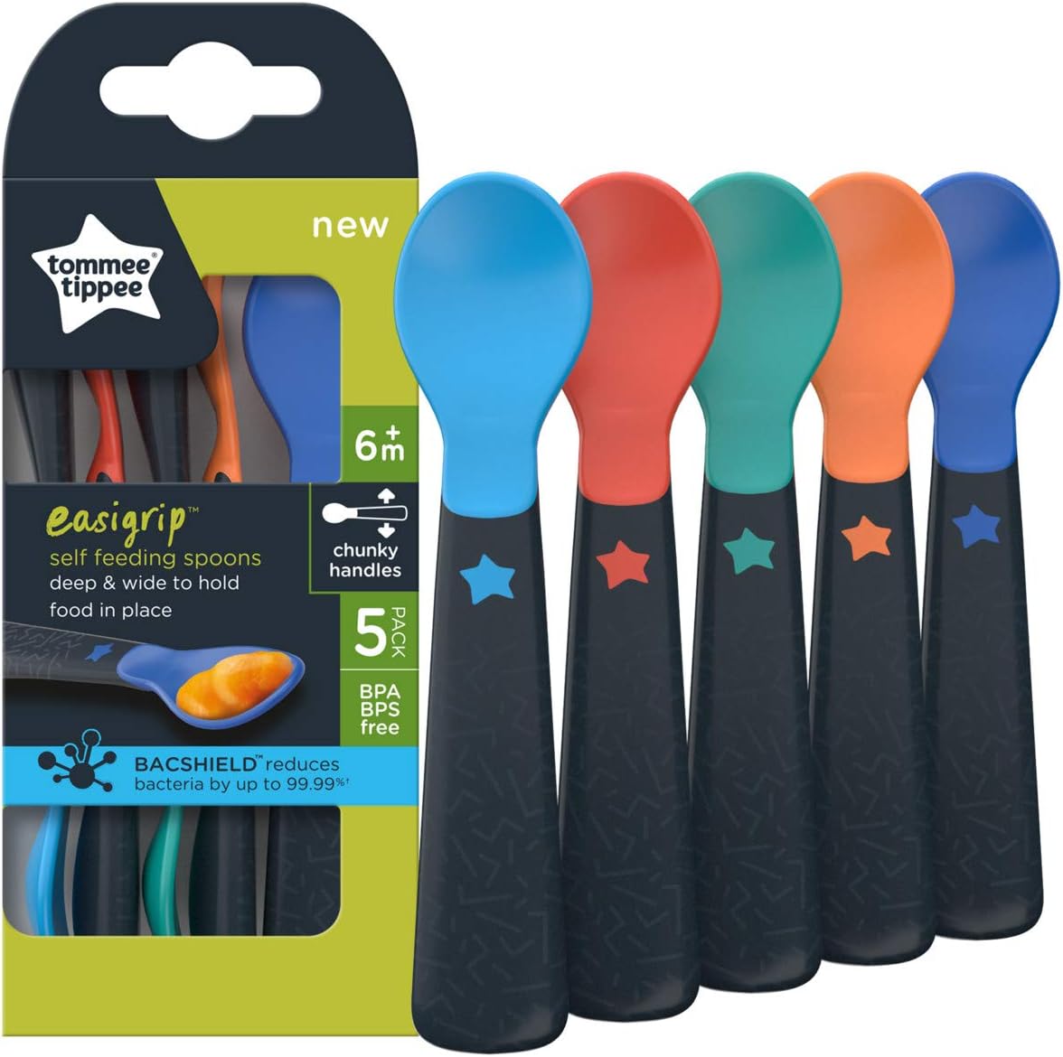 Tommee Tippee Easigrip Self-Feeding Weaning Spoons, for Babies 6m+, Pack of 5 Spoons with Easy to Hold Chunky Handles - Image 3