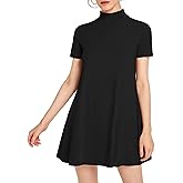 Milumia Women's Mock Neck T Shirt Dress Casual Short Sleeve Loose A Line Swing Mini Dress