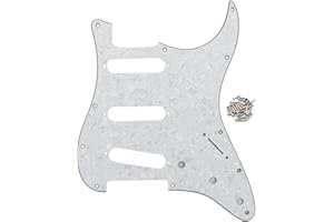 FLEOR 11 Holes ST Style Pickguard SSS Guitar Pickguard Pick Guard Scratchplate with Screws Set,4Ply White Pearl