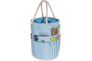 KENOBE Knitting Bag Crochet Organizer, Portable Large Capacity Travel Yarn Storage Holder Tote with Grommets for Knitting Accessories Supplies, Needles Hooks Essentials, Crochet Project Case, Blue
