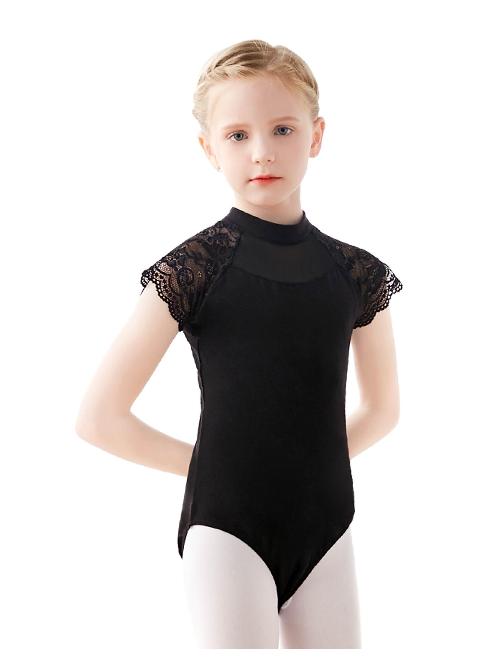 Photo 1 of Avrigirl Mock Neck Lace Black Leotards for Girls Ballet, Kids Dance Costume for Recitals, Performance, Skating, Gymnastics 140