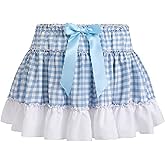 Women Gingham Mini Skirt Y2k Plaid Lace Pleated Short Skirt Halloween Cosplay Costume Men's Sissy Mini Skirts