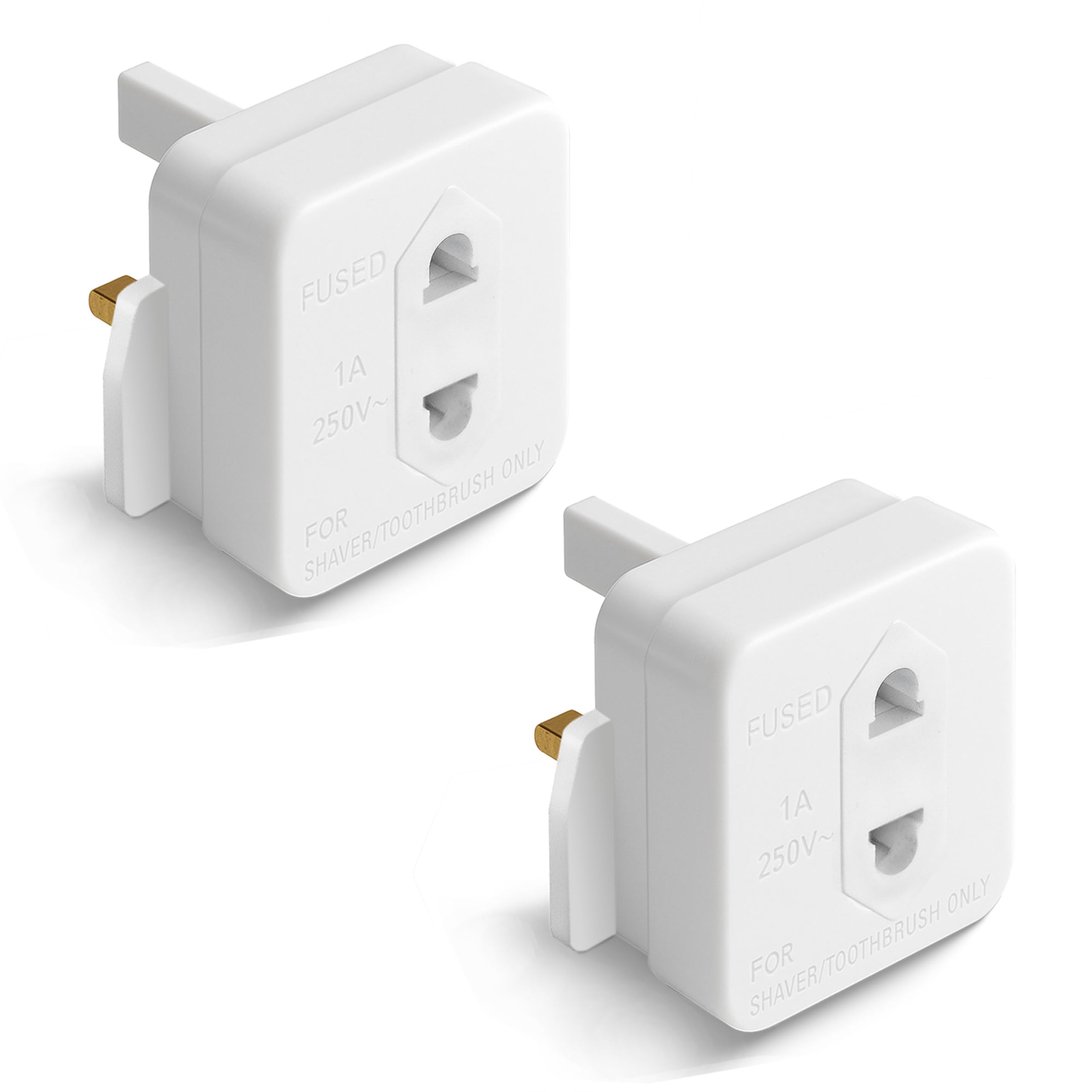 Desiretech - EU Travel Adaptor - 2 Pack - UK 3 Pin to EU 2 Pin Plug - 16A, 250V - Compact & Portable - CE Certified, Safe, Heat-Resistant - Travel Accessory for European Trips - White