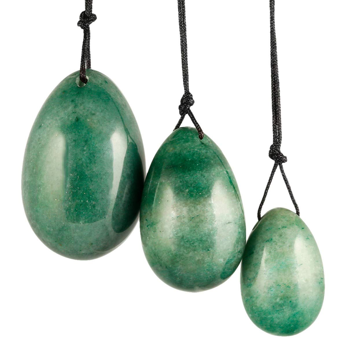 mookaitedecor Green Aventurine Crystal Yoni Eggs Set of 3,Drilled,with Unwaxed String,Massage Stone for Women Kegel Exercise Strengthen Pelvic Floor Muscles