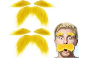 2Set Mustache and Eyebrows,Halloween Funny Cosplay Costume Accessories,Self Adhesive Fake Beard Mustaches Bushy Eyebrows (Yel
