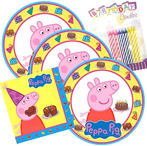 Lobyn Value Pack Peppa-Pig Party Plates and Napkins Serves 16 with Birthday Candles