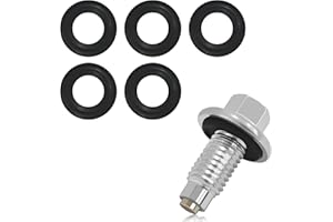 KUQUTIDY M12*1.75 Magnetic Oil Drain Plug with 5PCS Rubber Crush Washer Oil Pan Drain Plug Gasket, Stainless Steel Sump Drain Nut Bolt Anti Leakage Replacement for Car Motorcycle Boat, EJ7Z-6730-A