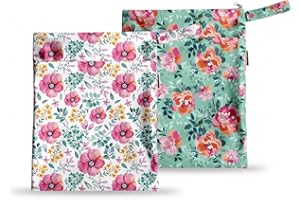 Mama Koala Waterproof Wet Dry Bags for Baby Items, Cloth Diapers, Swimsuits, Travel, Gym Clothes, Beach, Pump Parts, Toiletries, Two Zippered Pockets, 2 Pack (W002)