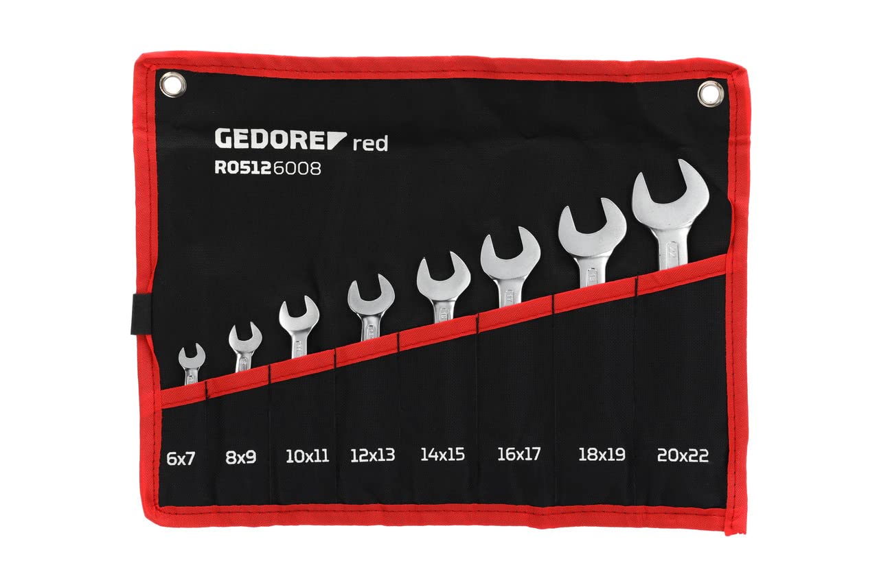 GEDORE red Double open-end spanner set, 8-pc. Set, AF 6-22 mm, Metric, Short, Spanner set with wallet, R05126008
