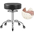Mineloff Rolling Stool with Wheels 400lbs Weight Capacity,Heavy Duty Lash Chair Adjustable for Tatoo Lab Massage Salon Spa Drafting Nail Teach,360 Swivel,Leather,Thick Seat Padding (Black)