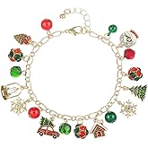 Madison Tyler Christmas Bracelet for Women | Xmas Gold Plated Adjustable Chain Bracelet | Reindeer Santa Claus Seahorse Flamingo Slippers Christmas Tree Snowflakes Bow Charm Bracelet Holiday Jewelry