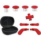 Elite Series 2 Paddles Accessories, Metal Thumbsticks Replacement Buttons for Xbox One Elite Series 2 Core, 9 in 1 Component Pack Includes 4 Joysticks, 4 Paddles and 1 Dpad(Red)