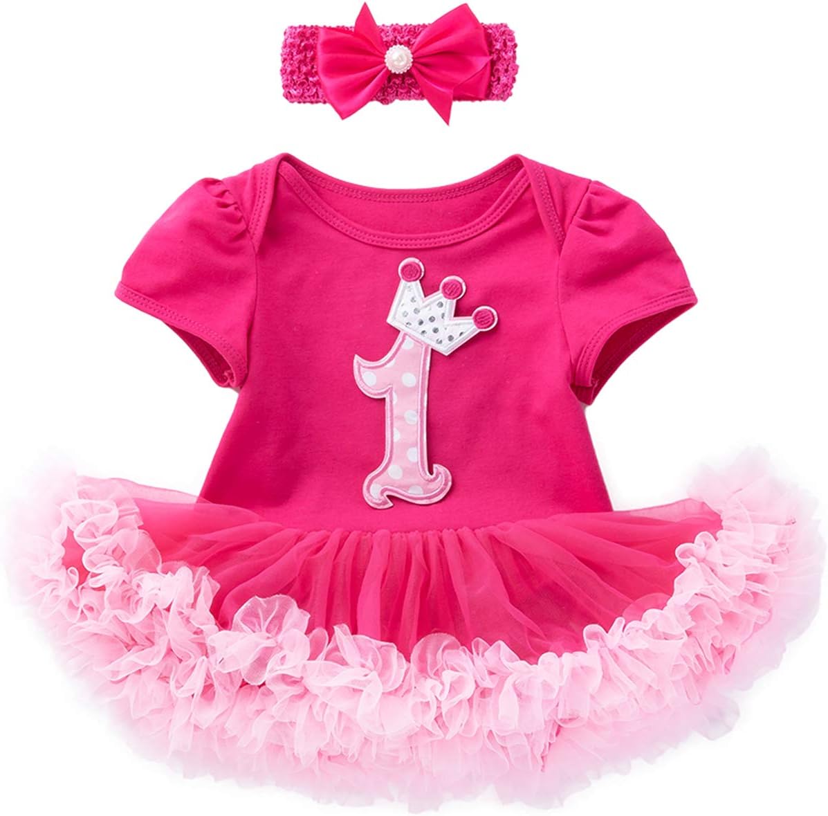 Outfit Set Baby Girls 1st Birthday Day Lace Tutu Dress with Headband