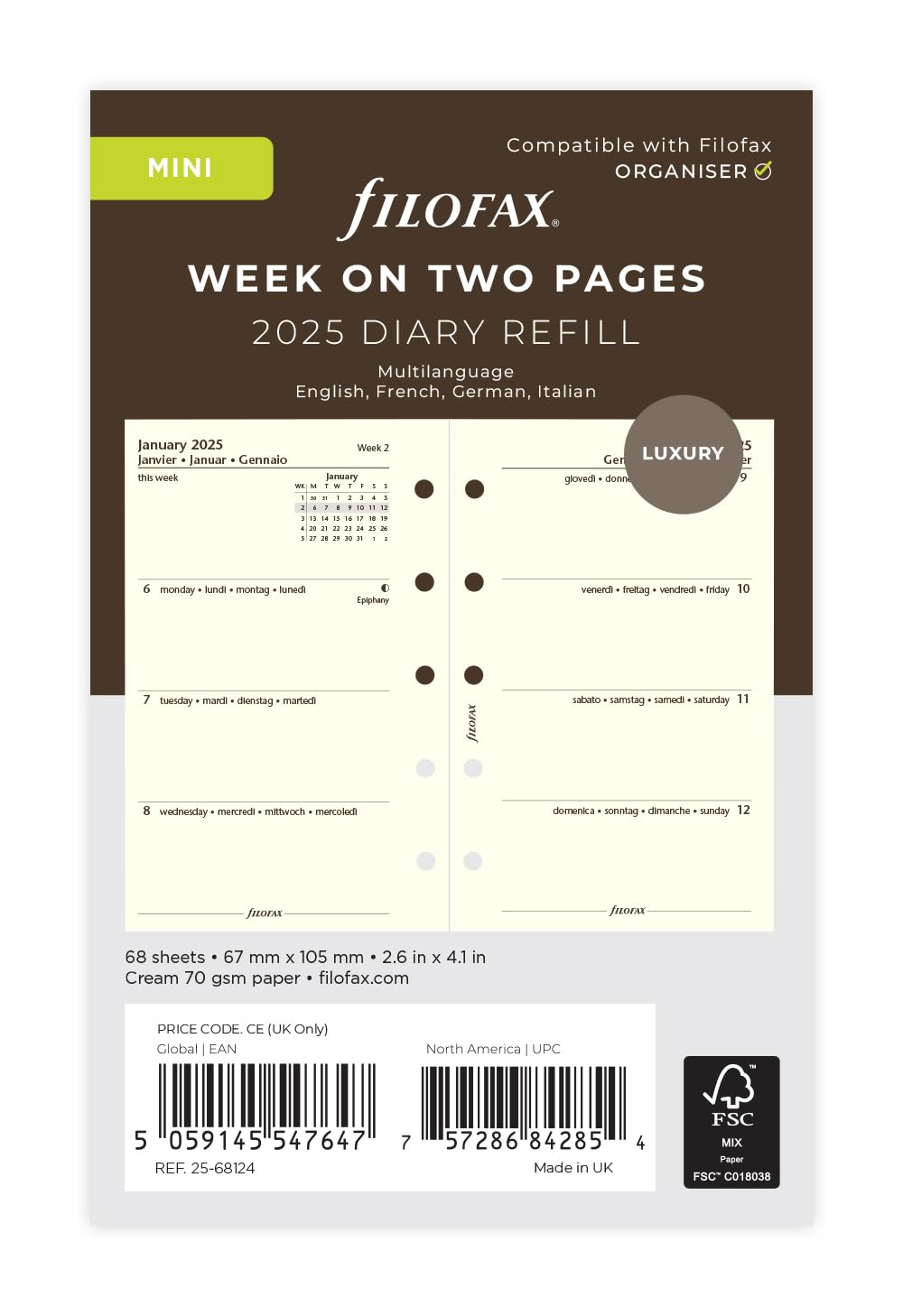 Mini Week on two pages 4 language cotton cream 2025