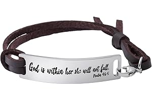 Yiyang Inspirational Leather Bracelet for Women Christian Engraved Bibler Verse Silver Jewelry