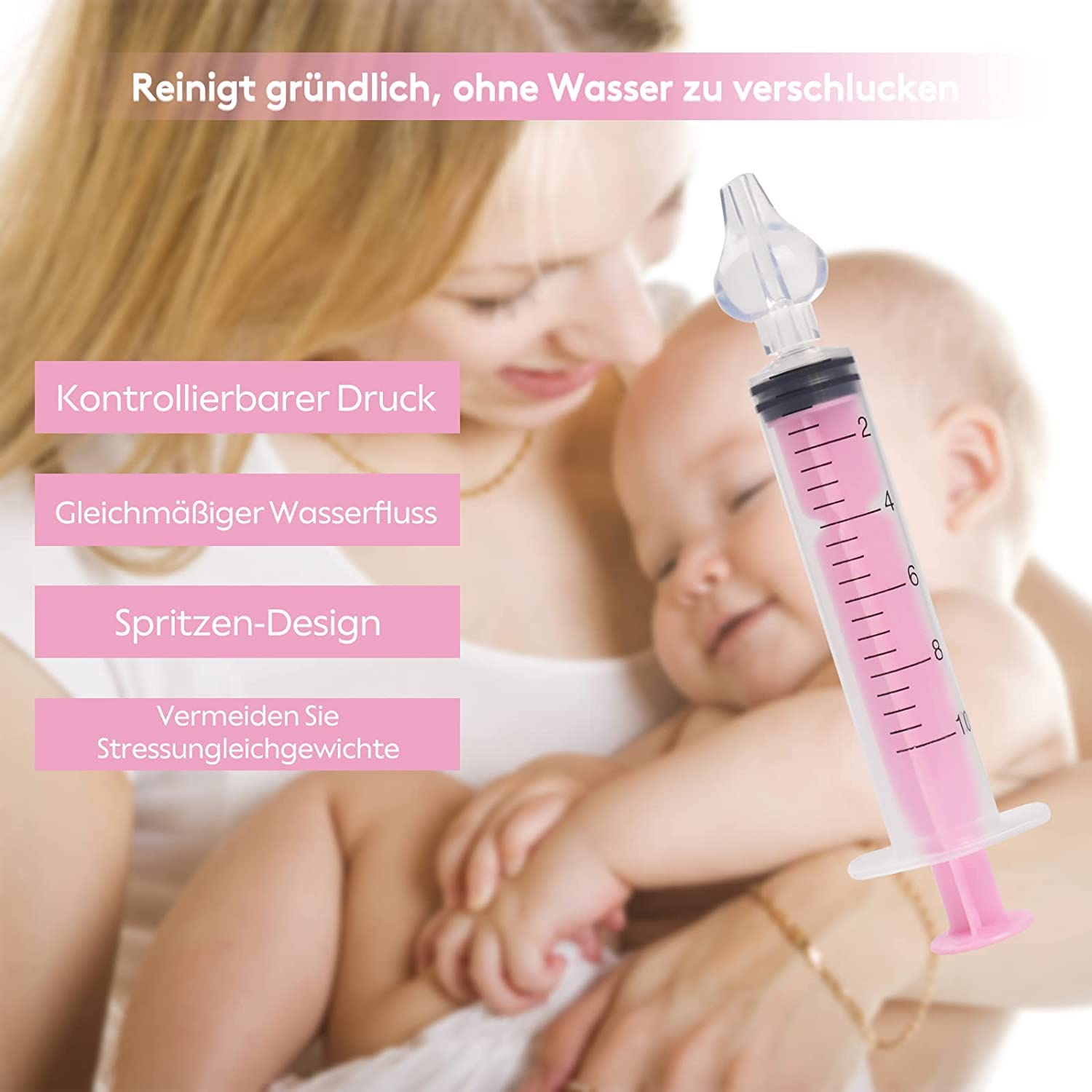 Baby Nose Sucker - 2PCS Professional Nasal Syringe with Cleanable, Reusable Silicone Tip for Irrigation, Spray, Hygiene (Pink)