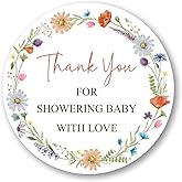 COOWIND 1.75" Little Wildflower Baby Shower Thank You Card Stickers,Baby Shower Party Stickers,Party Favor Bag Labels - Set of 60