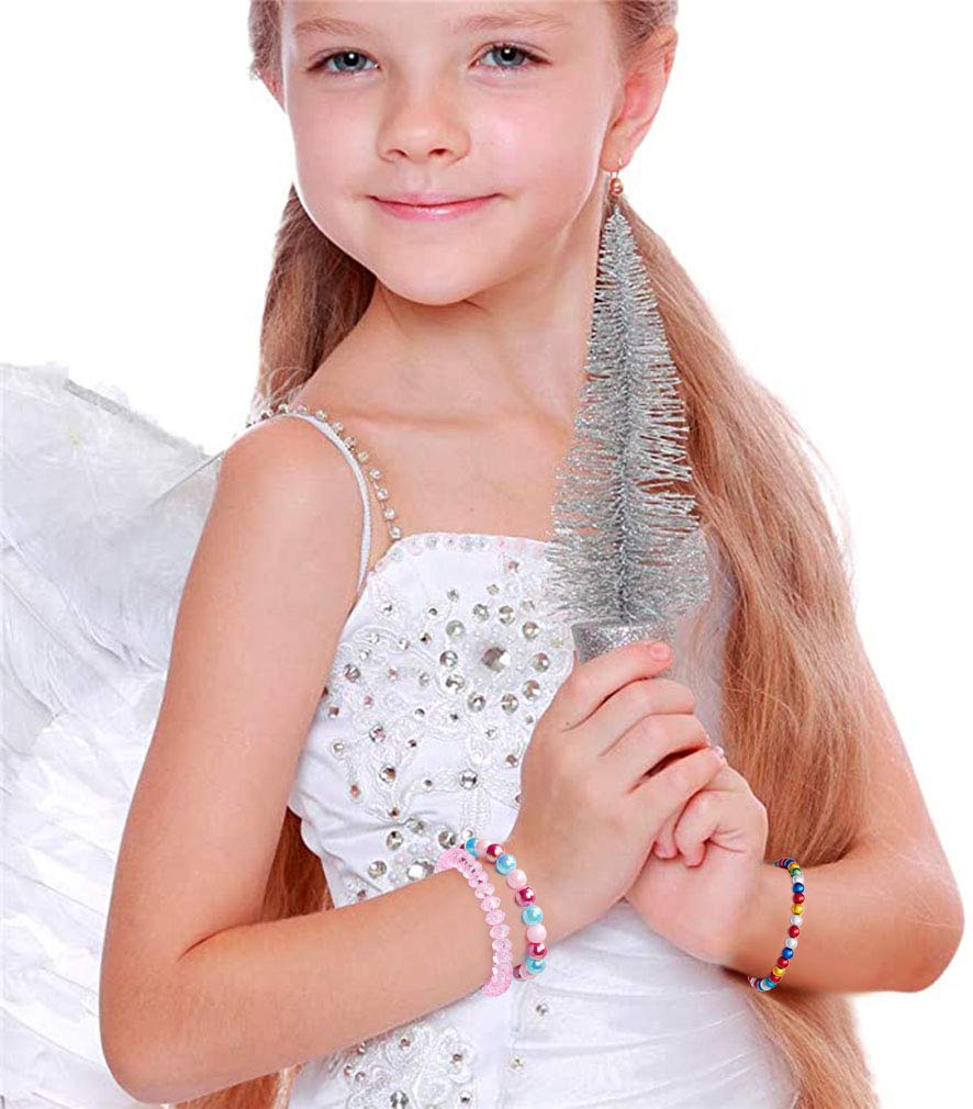 Lorfancy 12 Pcs Girls Beaded Bracelets Rainbow Baby Toddler Cute Friendship Stretchy Costume Jewelry Set