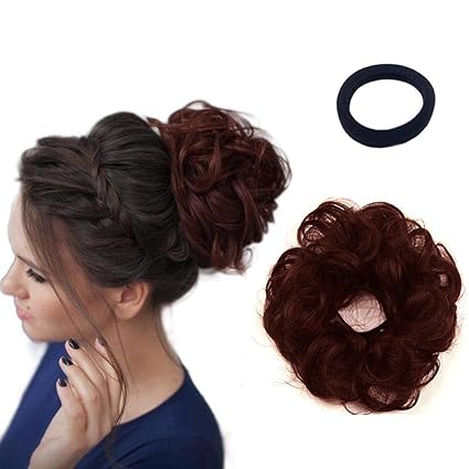 Goessom Human Hair Buns Pieces Burgundy Wary Curly Donut Hair