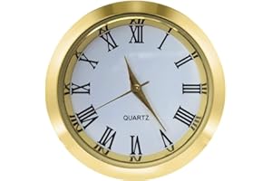 HILLHOME Mini Clock Insert 1-1/2 Inch (37 mm) Round Quartz Movement Miniature Clock White Face Gold Tone Bezel Roman Numerals Fit 35 mm Diameter Hole