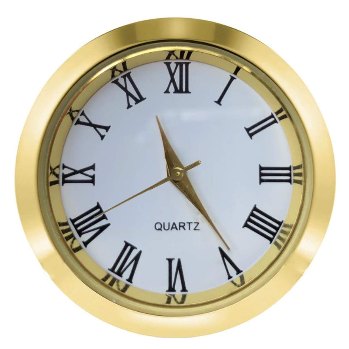 HILLHOME Mini Clock Insert 1 7/16 inch (37 mm) Round Quartz Movement Miniature Clock White Face Roman Numerals Fit 35 mm Diameter Hole (Gold)