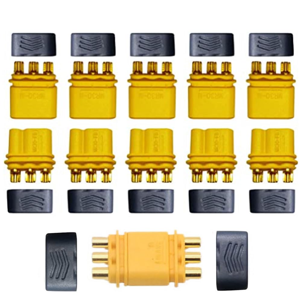 Lsydgn MR30 3-Pin Gold Plated RC Connector for Multirotor Brushless Motor ESC, High Current, Reverse Polarity Protected, RC Battery, Toy Vehicle