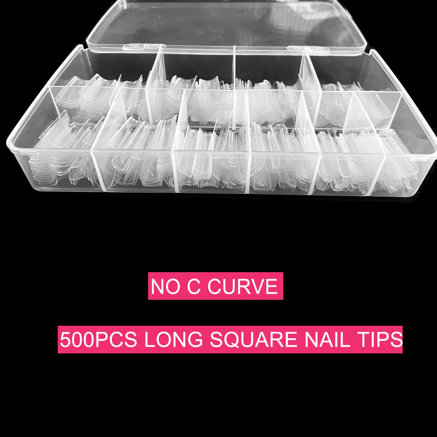 Clear Acrylic Square Nail Tips, SWETIDY 500pcs No C Curve XL Long Square Shaped Straight Fake Nails Flattened Half Cover Artificial Nails with Box for Nail Salon Professional and DIY Nail Art 10 Sizes - Image 3