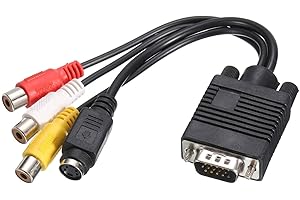 MECCANIXITY VGA to RCA Cable, 3RCA + S-Video Adapter VGA Cable for TV PC Computer