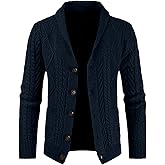 JMIERR Men's Casual Wool Blend Cardigan Sweaters Long Sleeve Shawl Collar Buttons Down Cable Knit Sweater