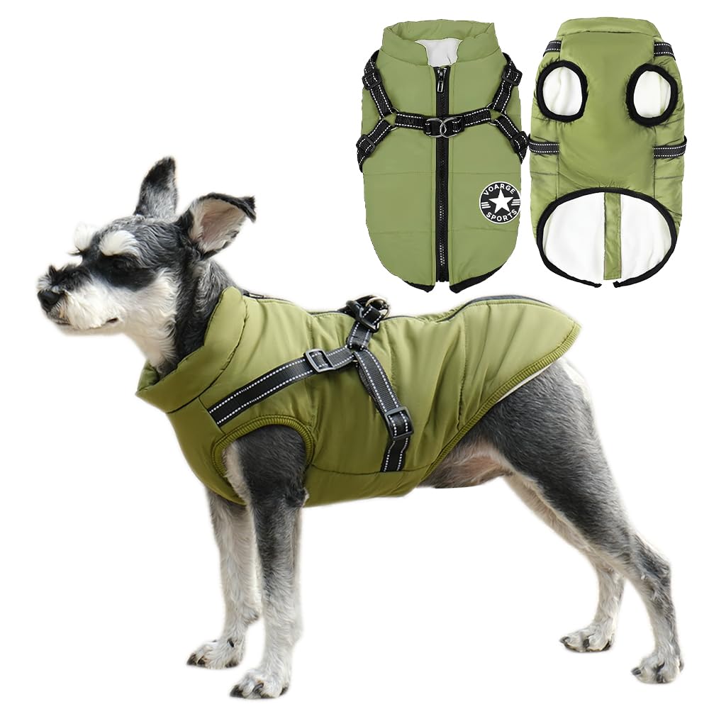 Voarge Dog Jacket, Winter Vest, Jackets, Dog Coat with Harness for Small Dogs, Waterproof Machines, Washable, Reflective Stripe Design, Durable D-Ring (Green, S) — image 1
