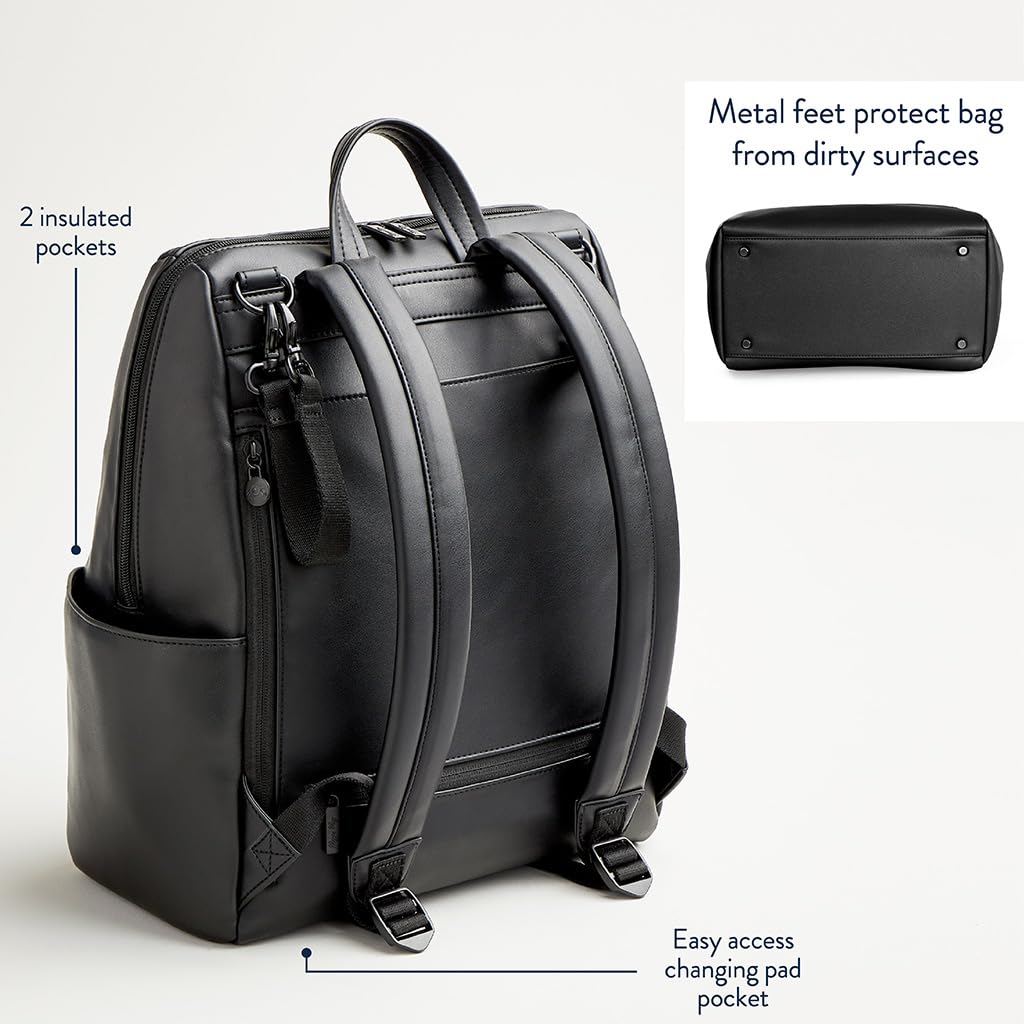 Itzy Ritzy Eras Diaper Bag Backpack – Large Capacity Sleek Daddy Diaper Bag for Men Featuring Neutral Design, 15 Pockets, Changing Pad, Stroller Straps, and Comfortable Backpack Straps, Black