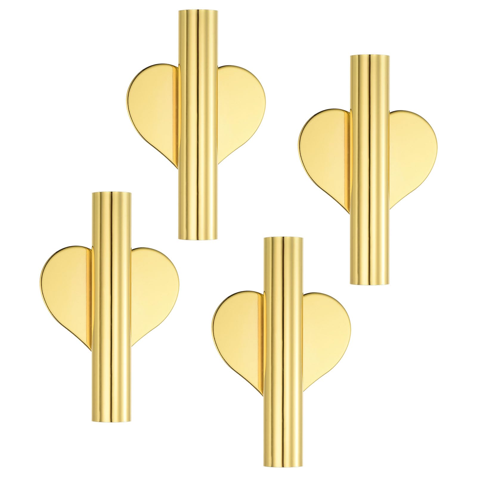 PATIKIL Wall Flower Vase Tube, 4 Pack Dried Flower Vase Racks Heart-Shaped Wall-Mounted Flower Tube for Flower Display Decoration, Gold Tone