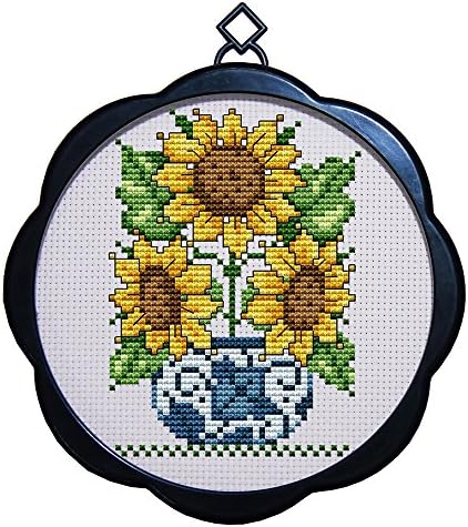 DIY Arts Crafts and Sewing Flowers Cross-Stitching Needlepoints Kit Home Decor Embroidery Set Starter Stamped Cross Stitch Kits Printed pattern, Sunflower Potted