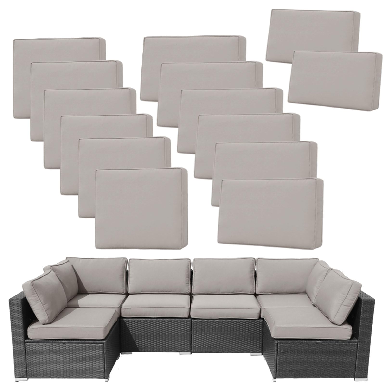 Photo 1 of * ONLY TWO COVERS, SEE 2nd PHOTO FOR PRODUCT IMAGE * FKSLIFE 14Pieces Patio Cushion Covers Replacement Outdoor Couch Cushions Covers Splashproof Sofa Slipcovers Set with Zippers,Patio Furniture Protector Cover Only(Light Gray,25.6×25.6×3.94inches)
