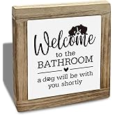 Dog Bathroom Decor, Funny Bathroom Decor, Interesting Wood Decoration for Restroom, Welcome to The Bathrooms A Dog Will be with You Sign, Indoor Bathrooms Toilet Wood Box Sign