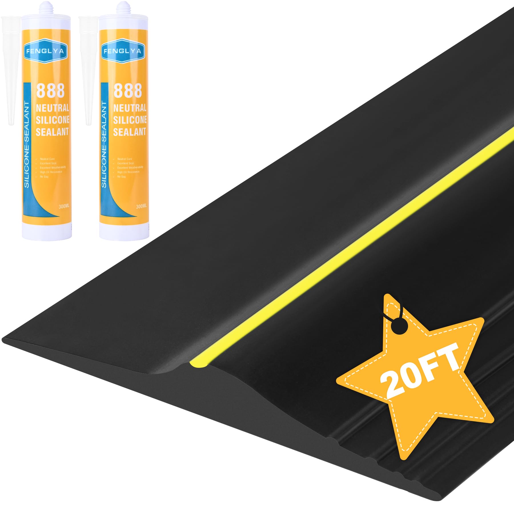 Photo 1 of 20Ft Weather Stripping Universal Garage Door Threshold Seal Strip, Garage Door Bottom Seal DIY Replacement with 20oz Glue Gel