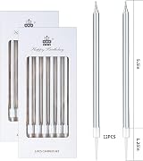 LFBEST Silver Birthday Candles 12 Pieces with Holder, 13cm Tall Glitter Cake view 2