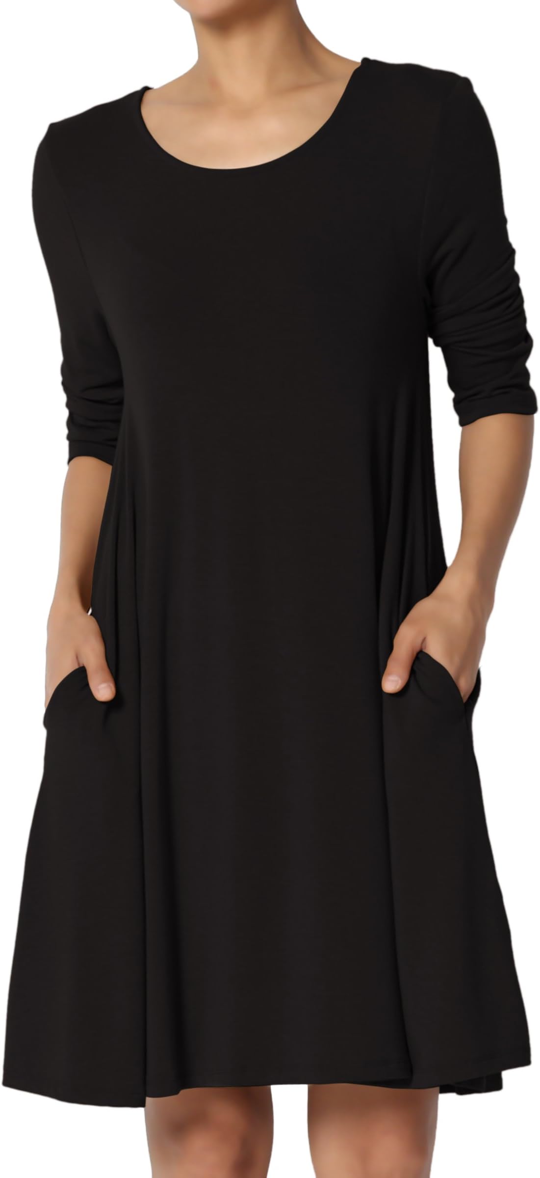 TheMogan S~3XL Basic 3/4 Sleeve Pocket Swing Flared Tunic Dress Longline Top