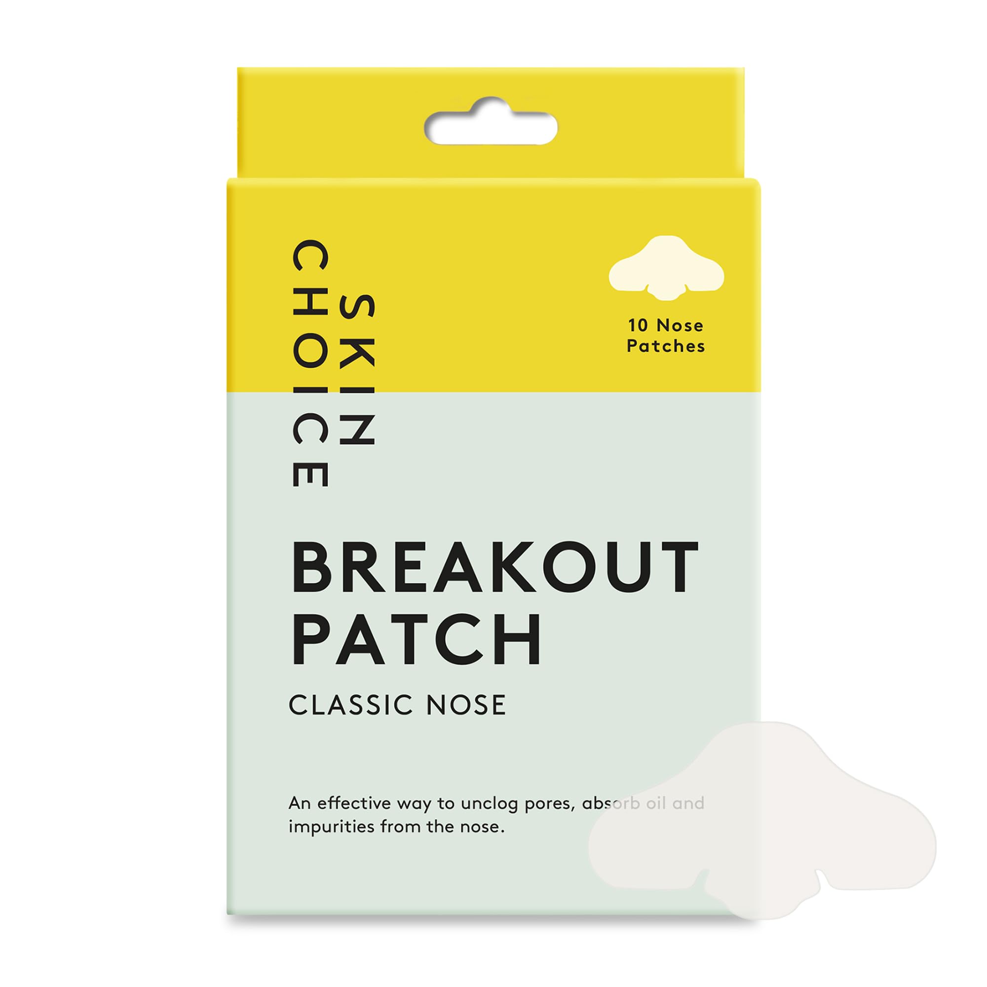 SKIN CHOICE Pore Strips - Breakout Patch Classic Nose Hydrocolloid Patches to Unclog and Shrink Pores, Nose Patch Absorbs Oil, Pimple Spot Blackhead Remover, Vegan (10 Count)