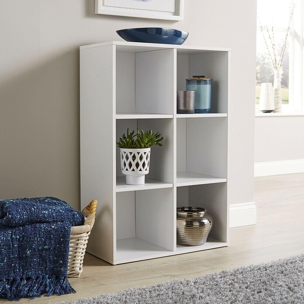 Home Source Storage Cube 6 Shelf Bookcase Wooden Display Unit, White, 90cm