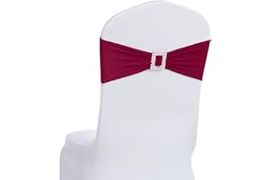 Joccun 120 PCS Spandex Chair Sashes Bows Stretch Chair Cover Band with Buckle Slider Universal Elastic Chair Ties for Wedding Banquet Party Event Decoration (Burgundy)