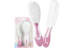 LITTLE ANGEL Baby Hair Brush and Comb Sets, New Born Baby Hair Brushes, Perfect Baby Registry Gift for Newborns(Pink)