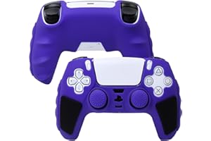 LUNISSILY Purple Anti-Slip PS5 Controller Skin,Soft Thicken Studded Protective Silicone Cover Skin Grips Compatible with PlayStation 5 Controller with 8 PCS Thumb Grips Caps.…