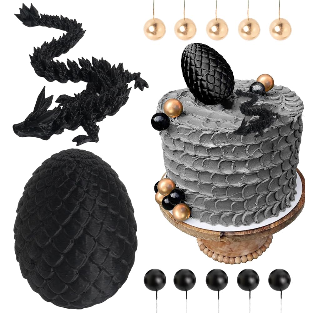 3D Dragon Eggs Cake Topper Black Dragon Cake Decorations Cake Balls Decor for Boy Birthday Party Supplies