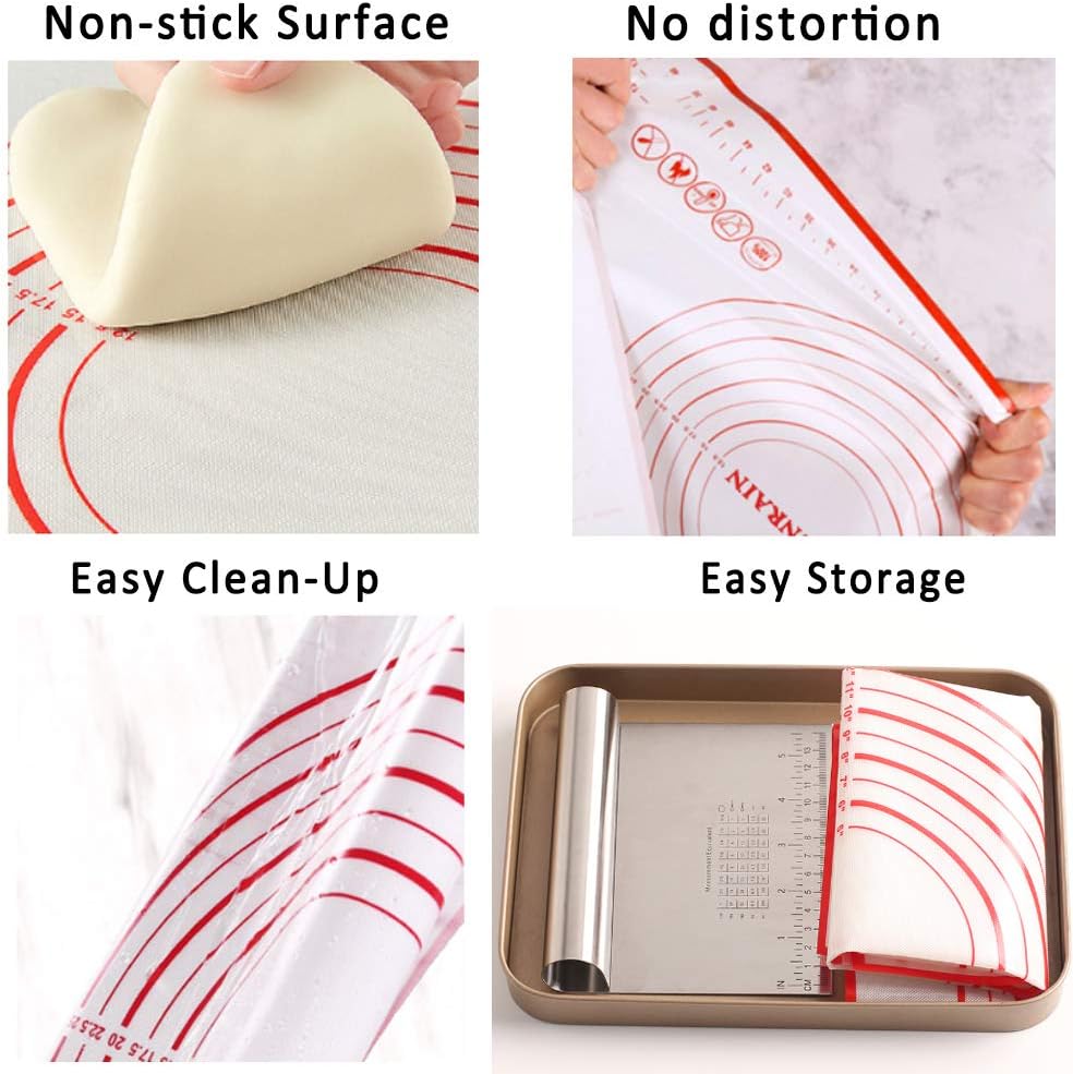 BESORICH Silicone Baking Mat with Measurement Counter Mat, Dough Rolling Mat, Pizza and Cookies and Easy Clean Pastry Mat, 16 x 24 Inches - Red: Kitchen & Dining